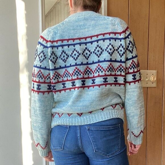 VTG 70s 80s National Alpine Fair Isle Ski Sweater Blue Red White Unisex L - Picture 3 of 7